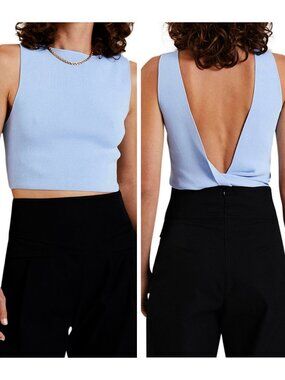 Bec & Bridge Sorbet Summer Knit Twist Tank Top Size 6 Blue Knit Reversible Crop